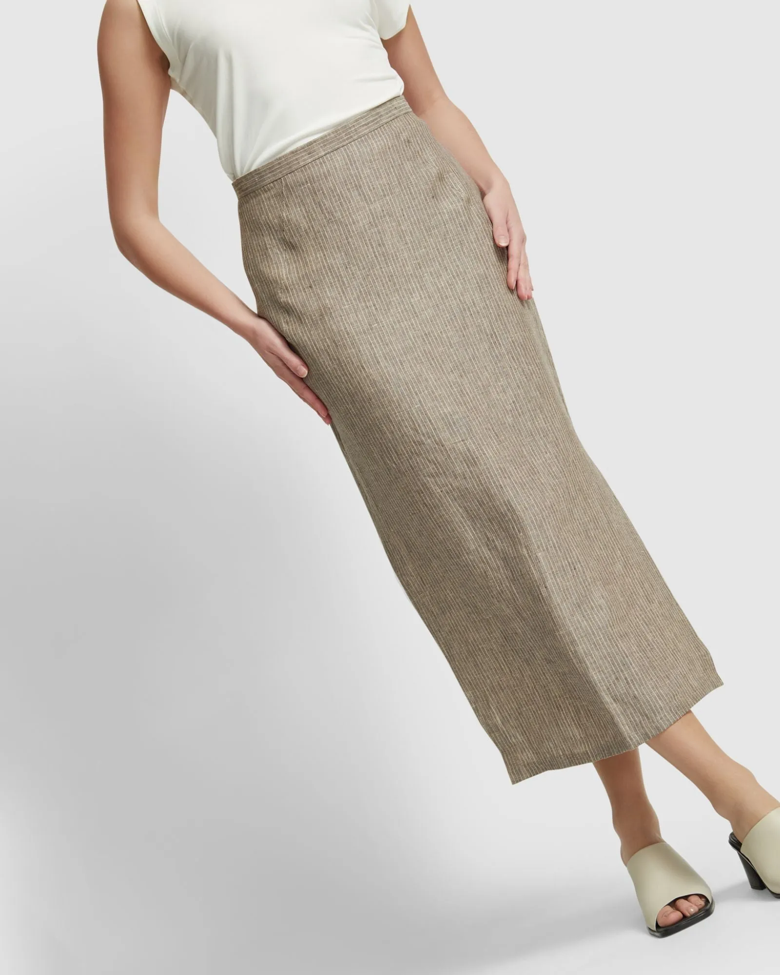Mia Linen Pinstripe Skirt sold by Oxford Shop product image thumbnail 4