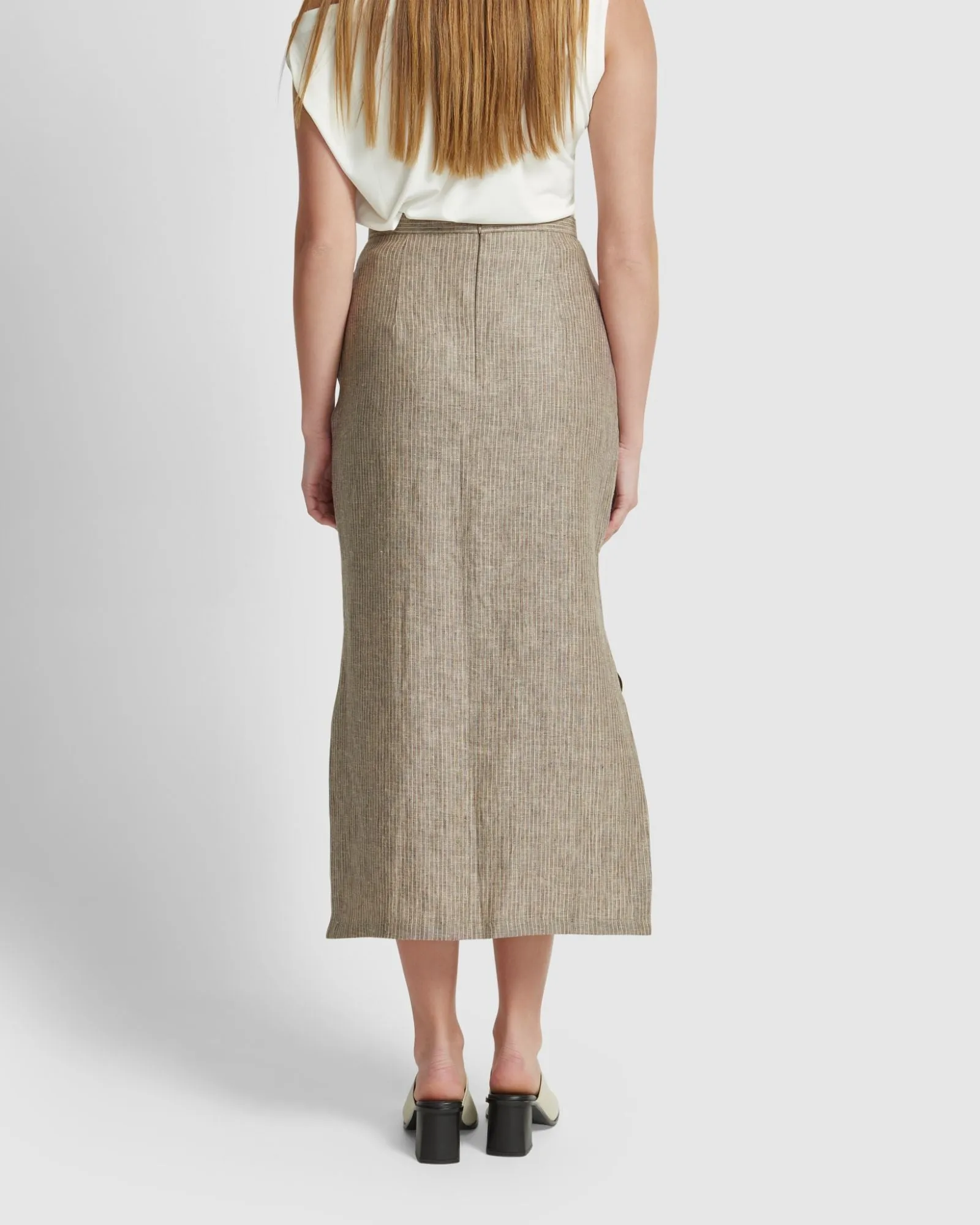 Mia Linen Pinstripe Skirt sold by Oxford Shop product image thumbnail 3