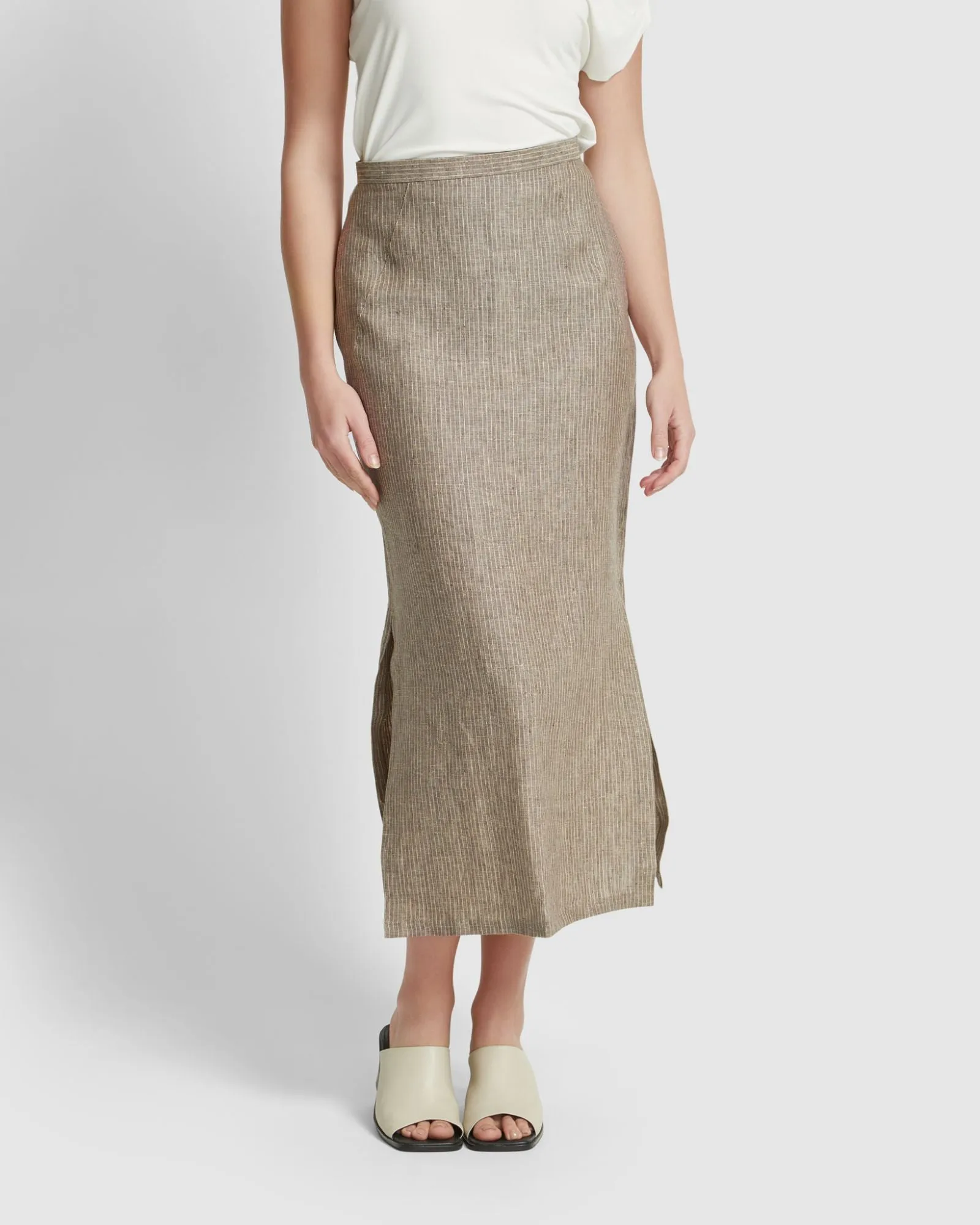 Mia Linen Pinstripe Skirt sold by Oxford Shop