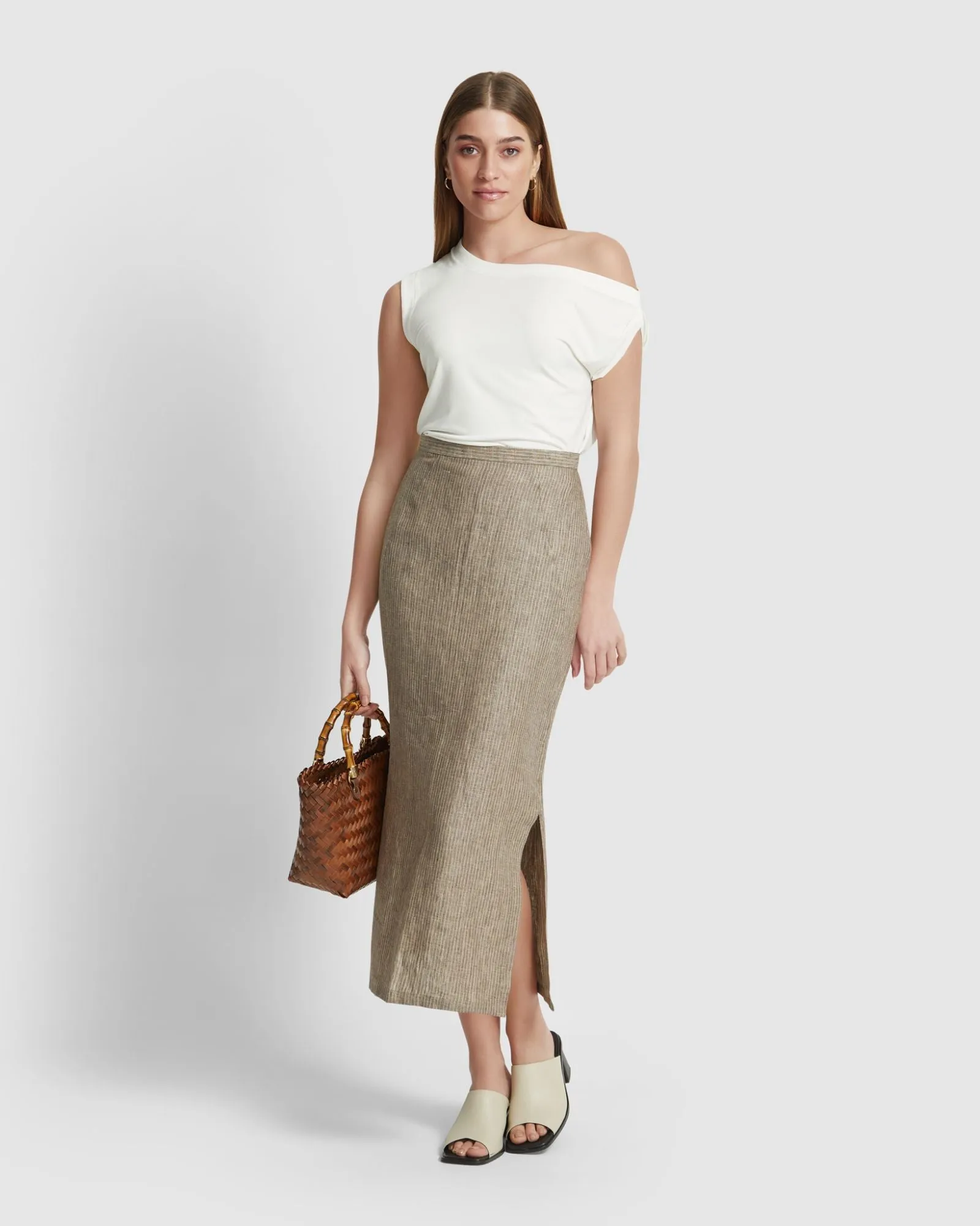 Mia Linen Pinstripe Skirt sold by Oxford Shop product image thumbnail 5