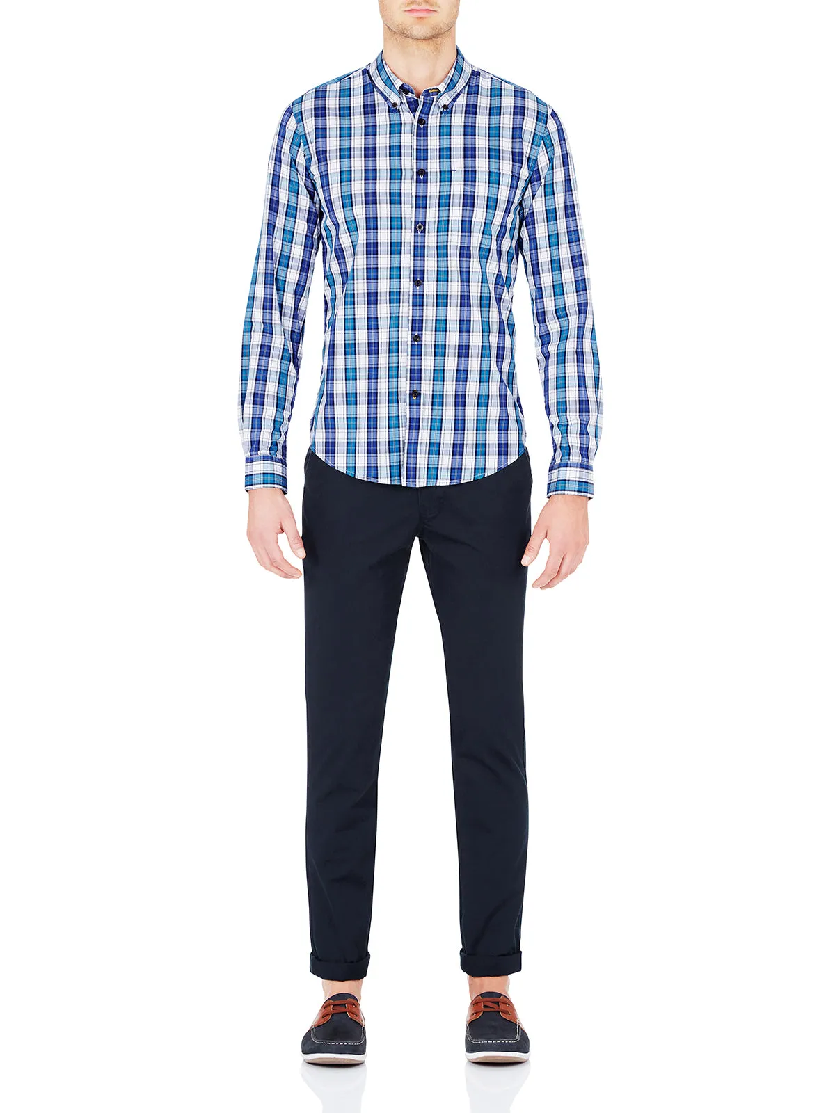 Uxbridge Checked Shirt Petrol/ sold by Oxford Shop product image thumbnail 3