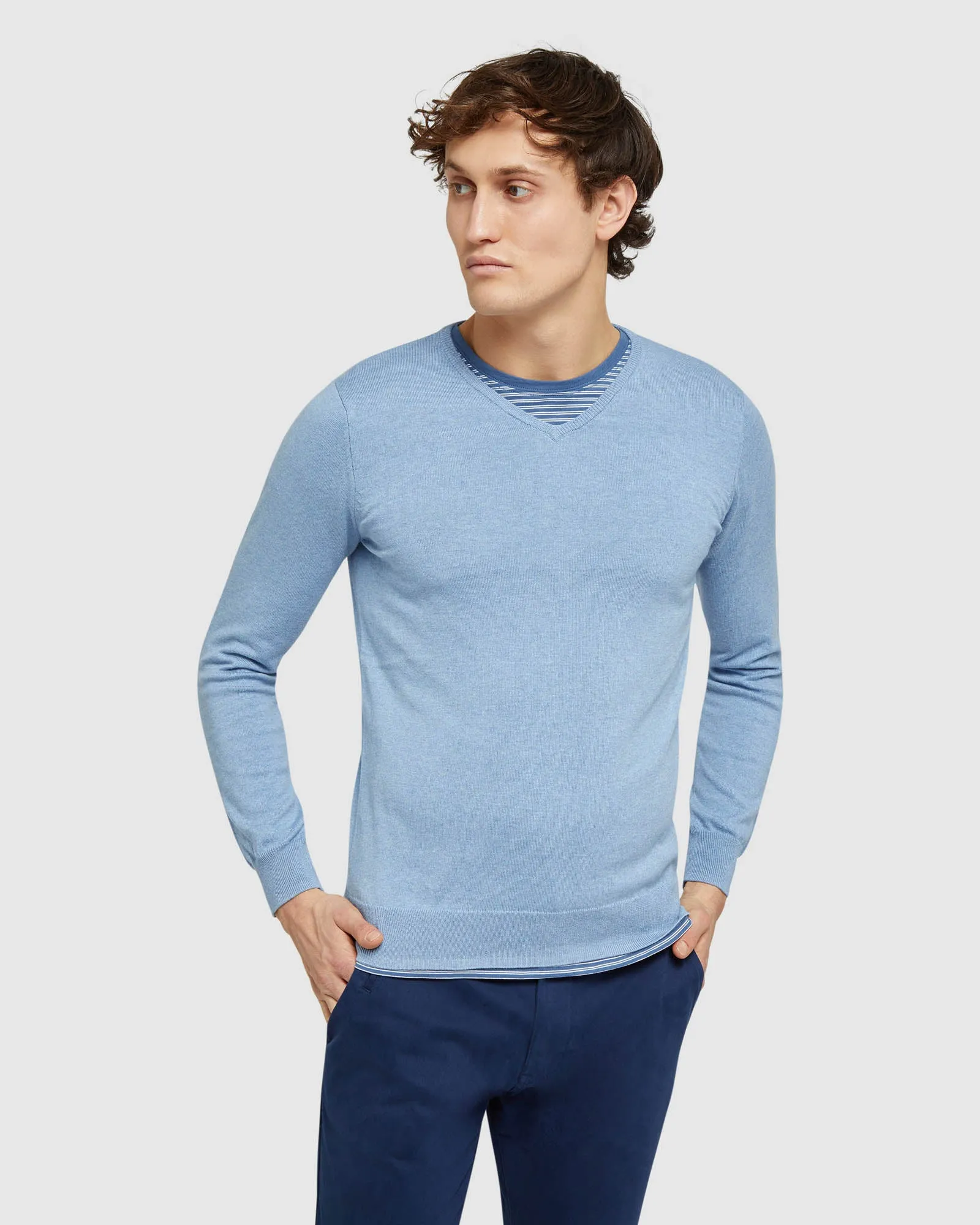 Cotton Cashmere V-Neck Pullover sold by Oxford Shop