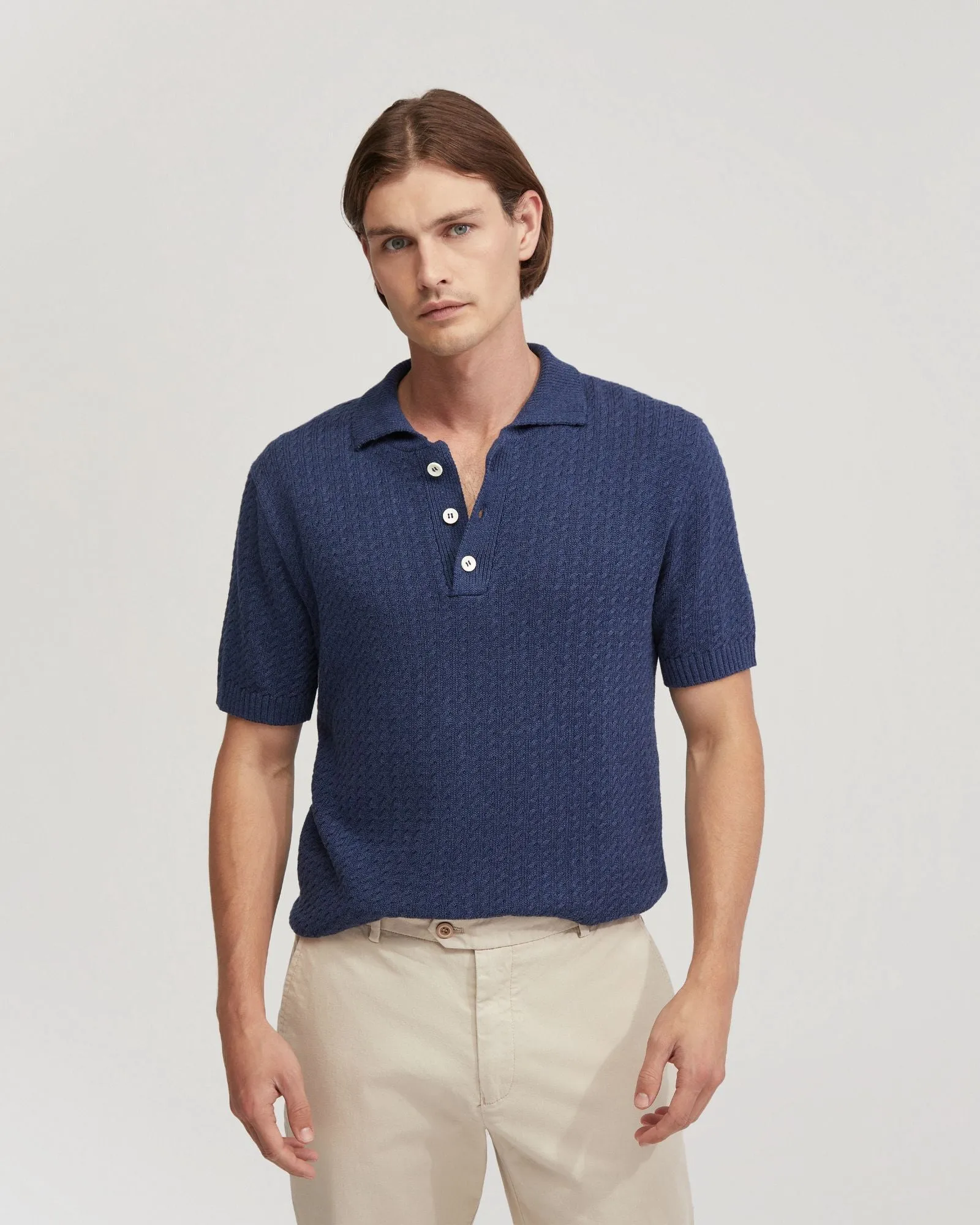 Harrison Cable Knit Polo sold by Oxford Shop
