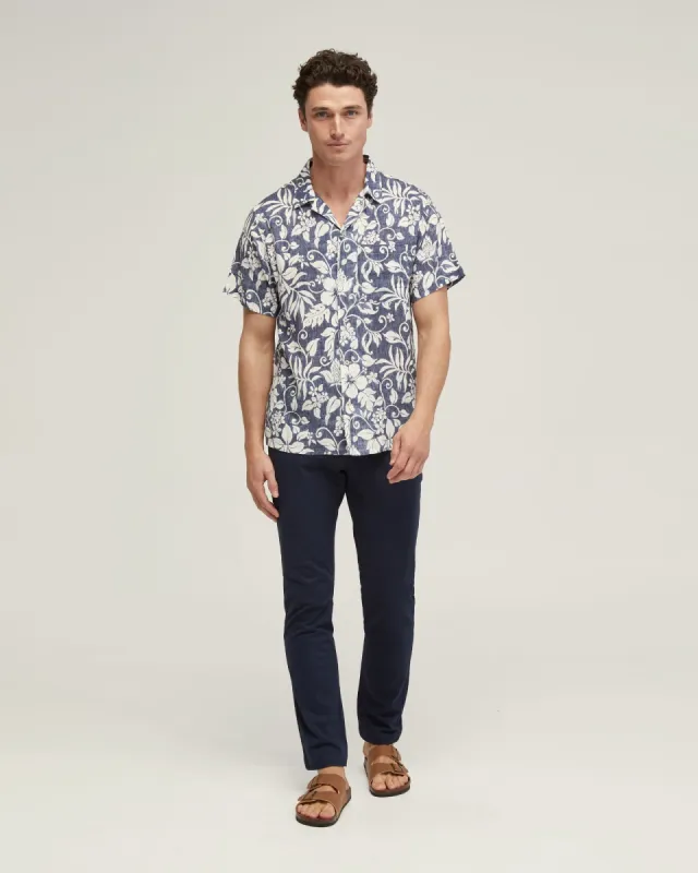 Vinny Linen Blnd Printed Short Sleeve Shirt sold by Oxford Shop
