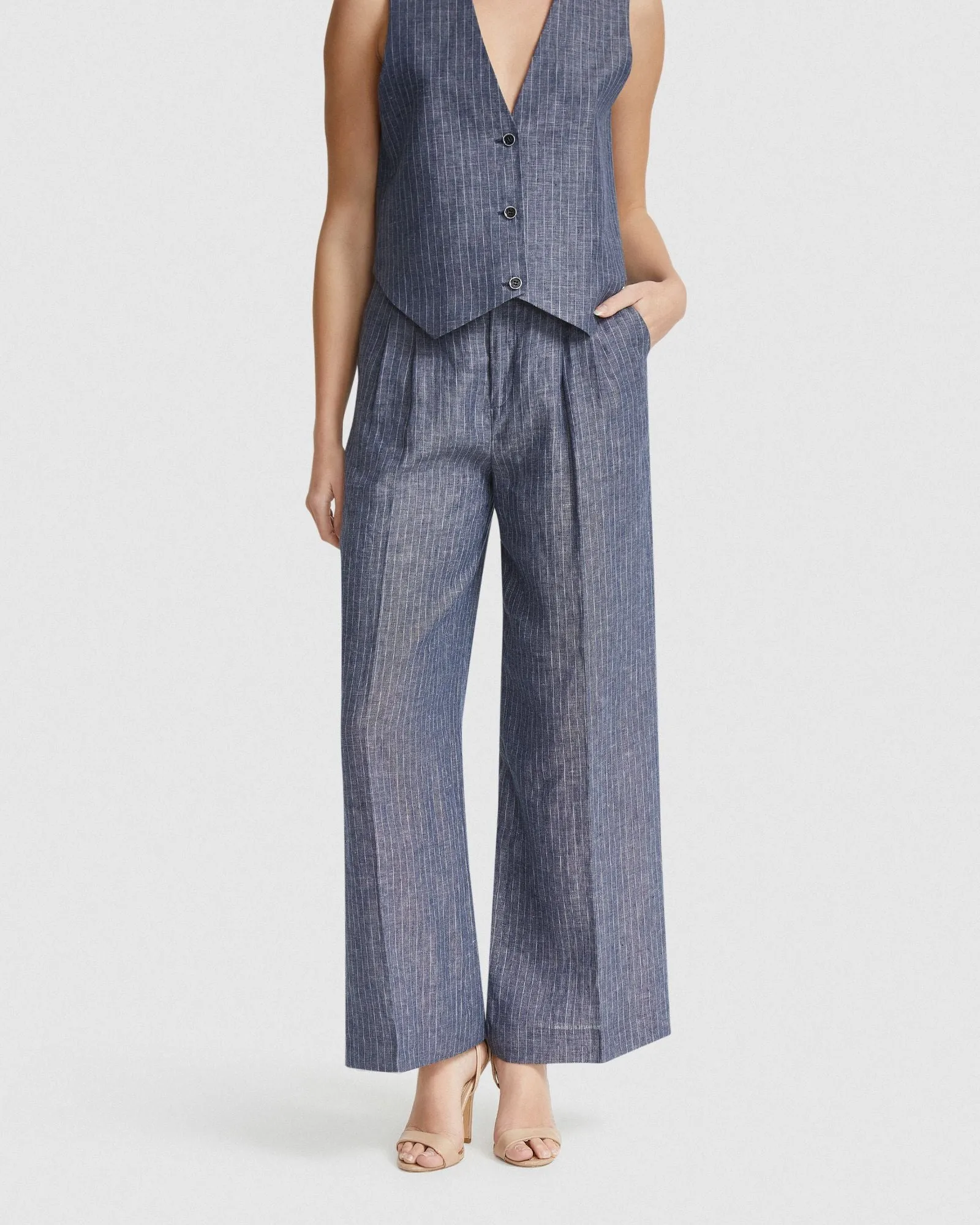 Sonia Pinstripe Linen Pants sold by Oxford Shop