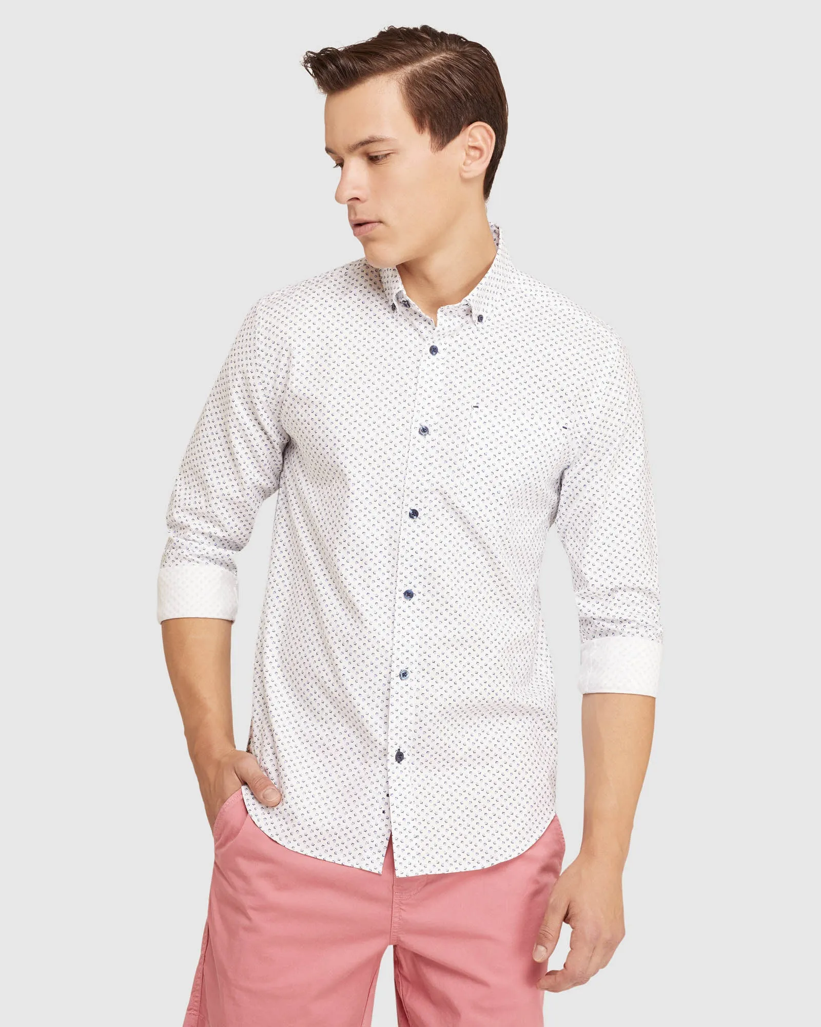 STRATTON OXFORD WEAVE PRINT SHIRT sold by Oxford Shop