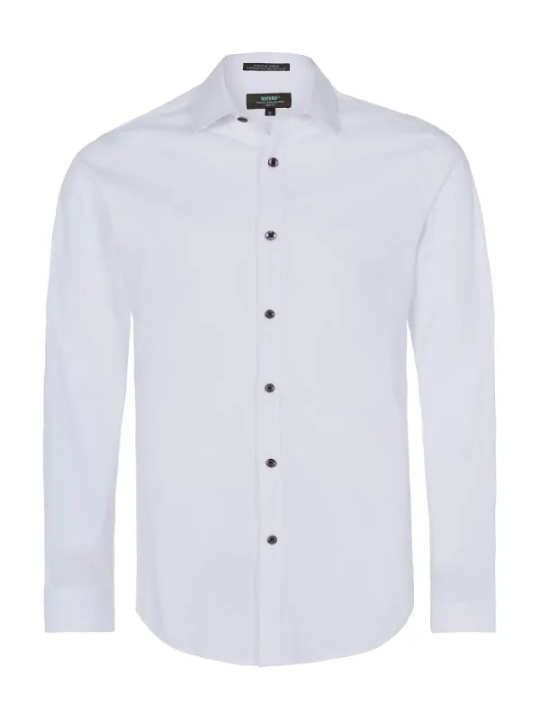 STRETCH TRVL SHIRT WHITE WITH BTTNX sold by Oxford Shop