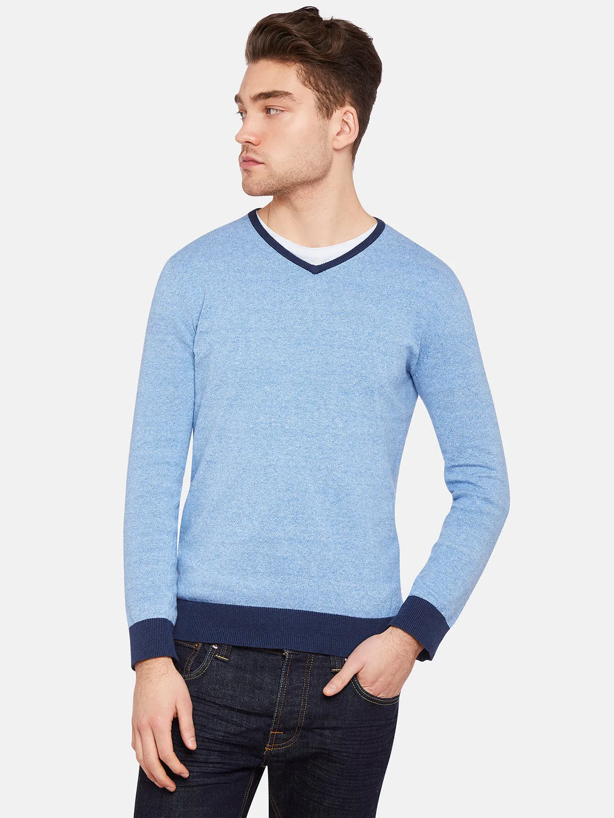 Cotton Contrast Rib Vnk Pullover sold by Oxford Shop