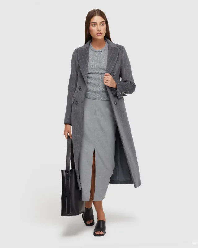 Lilian Pinstripe Wool Rich Overcoat sold by Oxford Shop