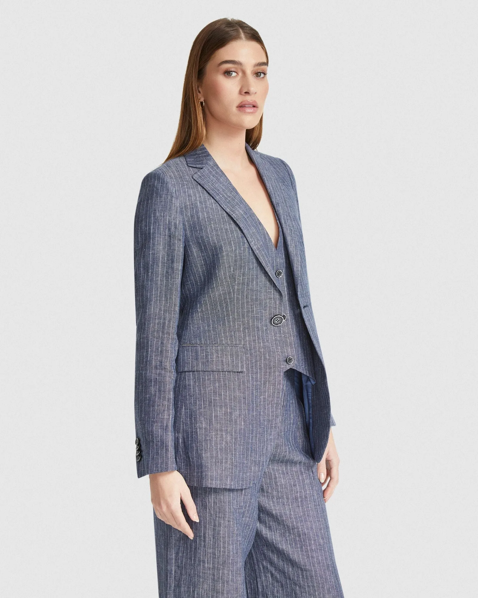 Lola Pinstripe Linen Jacket sold by Oxford Shop product image thumbnail 2