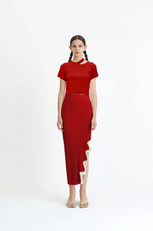 JELA PLEATED MIDI SKIRT WITH WAVY SIDE SLIT sold by PH5