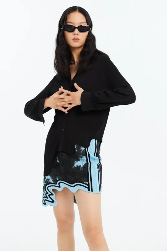 SHILOH SILKY KNIT SHIRT WITH WAVY HEM made by PH5