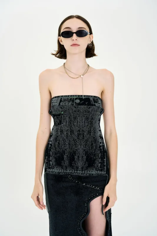 PHULA DNIM PRINT BACKLESS TOP made by PH5