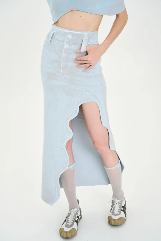LILY DENIM PRINT WAVY LONG SKIRT sold by PH5