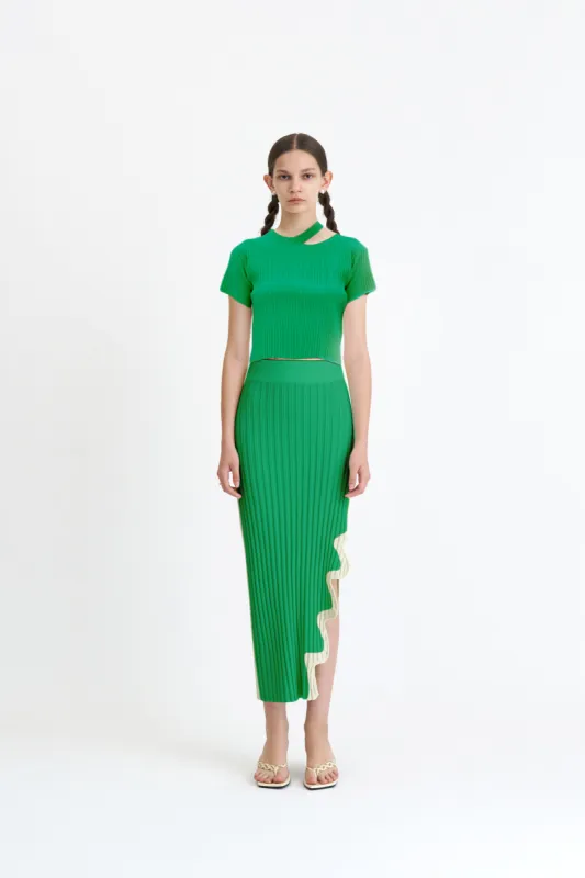 JELA PLEATED MIDI SKIRT WITH WAVY SIDE SLIT sold by PH5