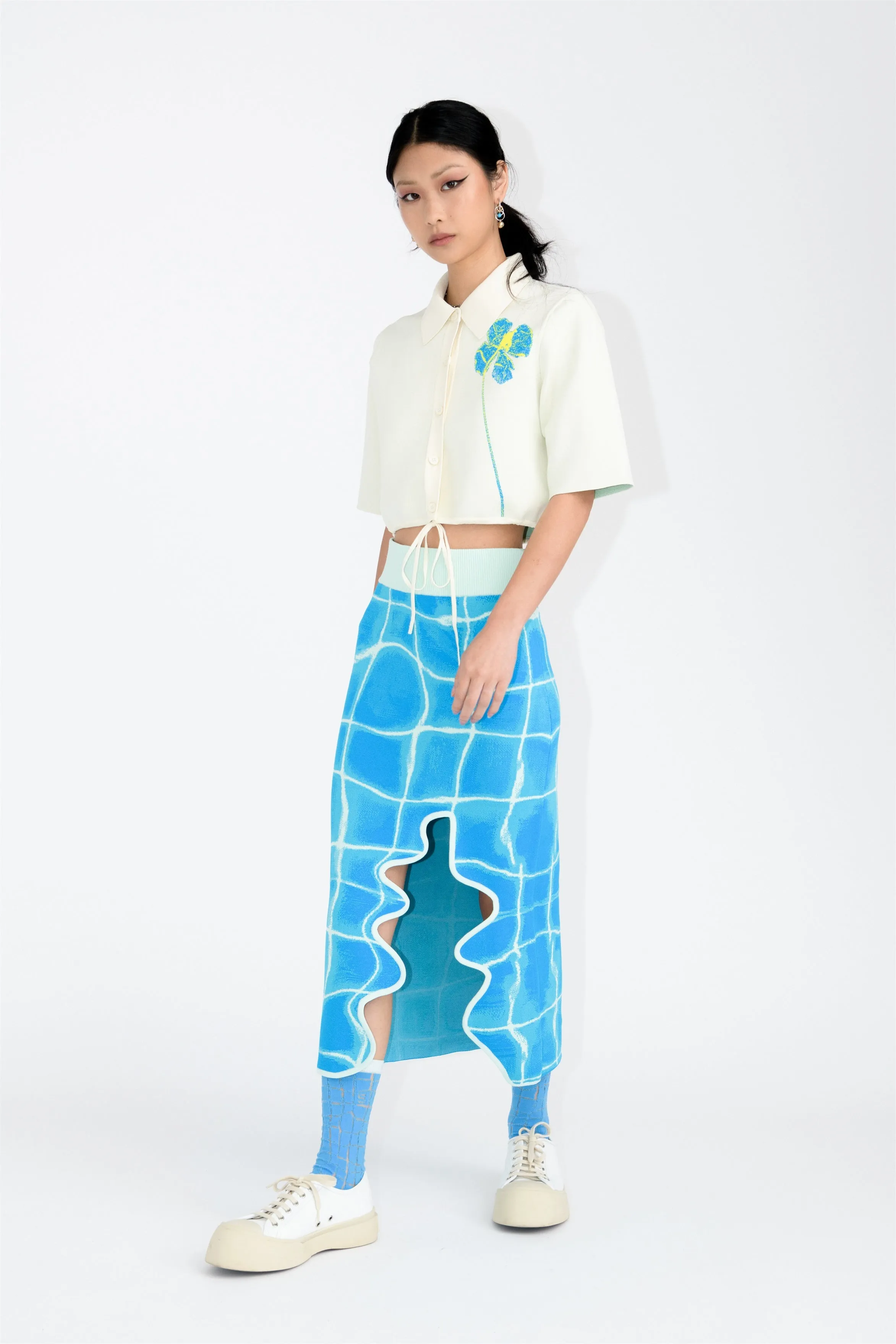 BONNIE AQUA MIDI SKIRT sold by PH5