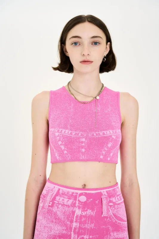 LILLIAN DENIM PRINT CROPPED TOP made by PH5