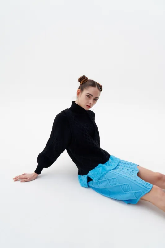 DIA MIXED CABLE KNIT WAVY MINI SKIRT made by PH5