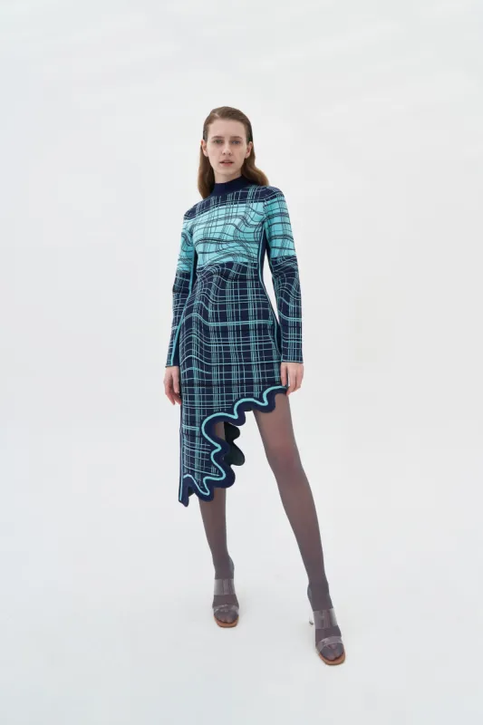 EVELYN SIGNATURE WAVY LONG SLEEVE PLAID DRESS IN ECO YARN sold by PH5