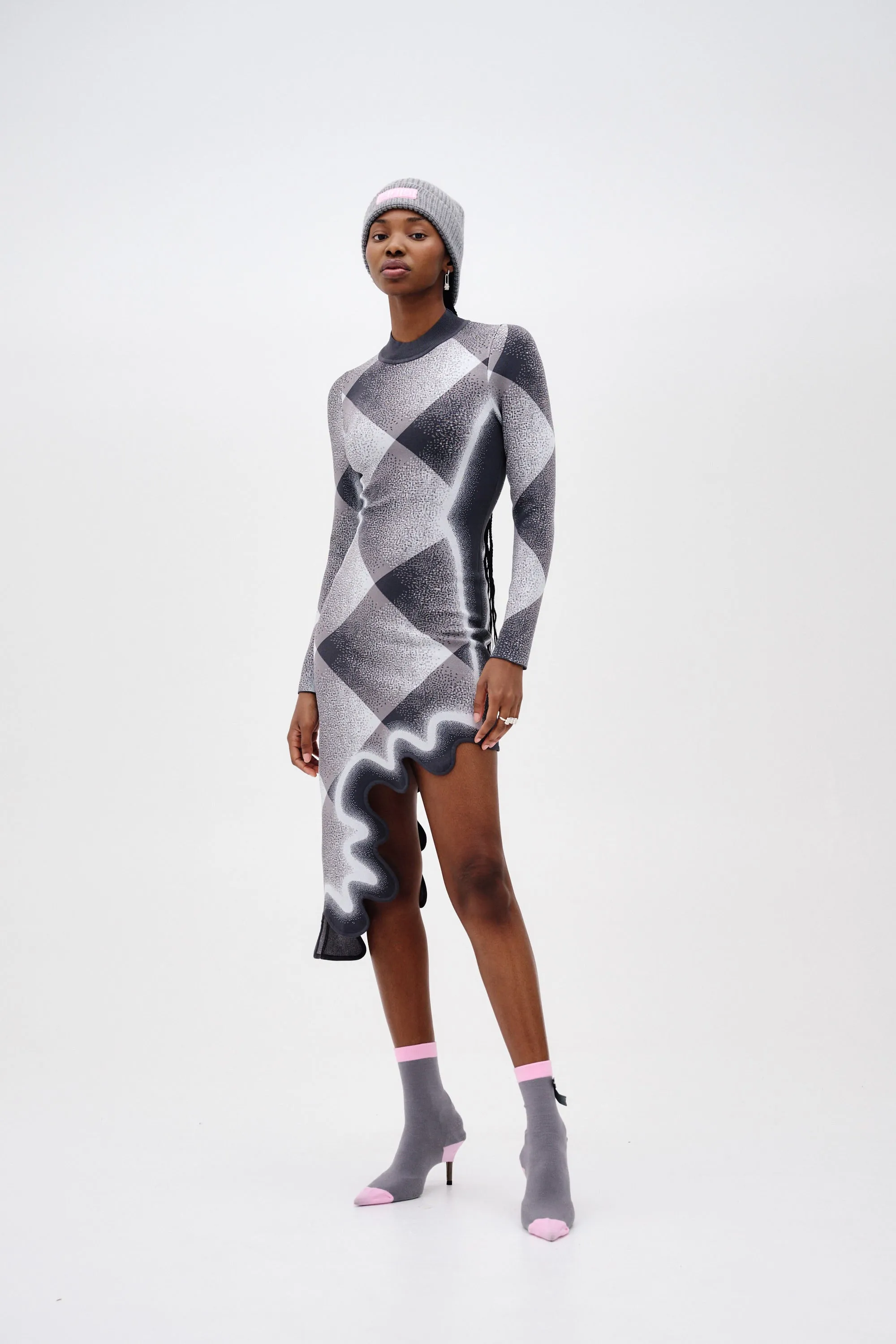 DOBBY LONG SLEEVE WAVY PLAID DRESS sold by PH5 product image thumbnail 2