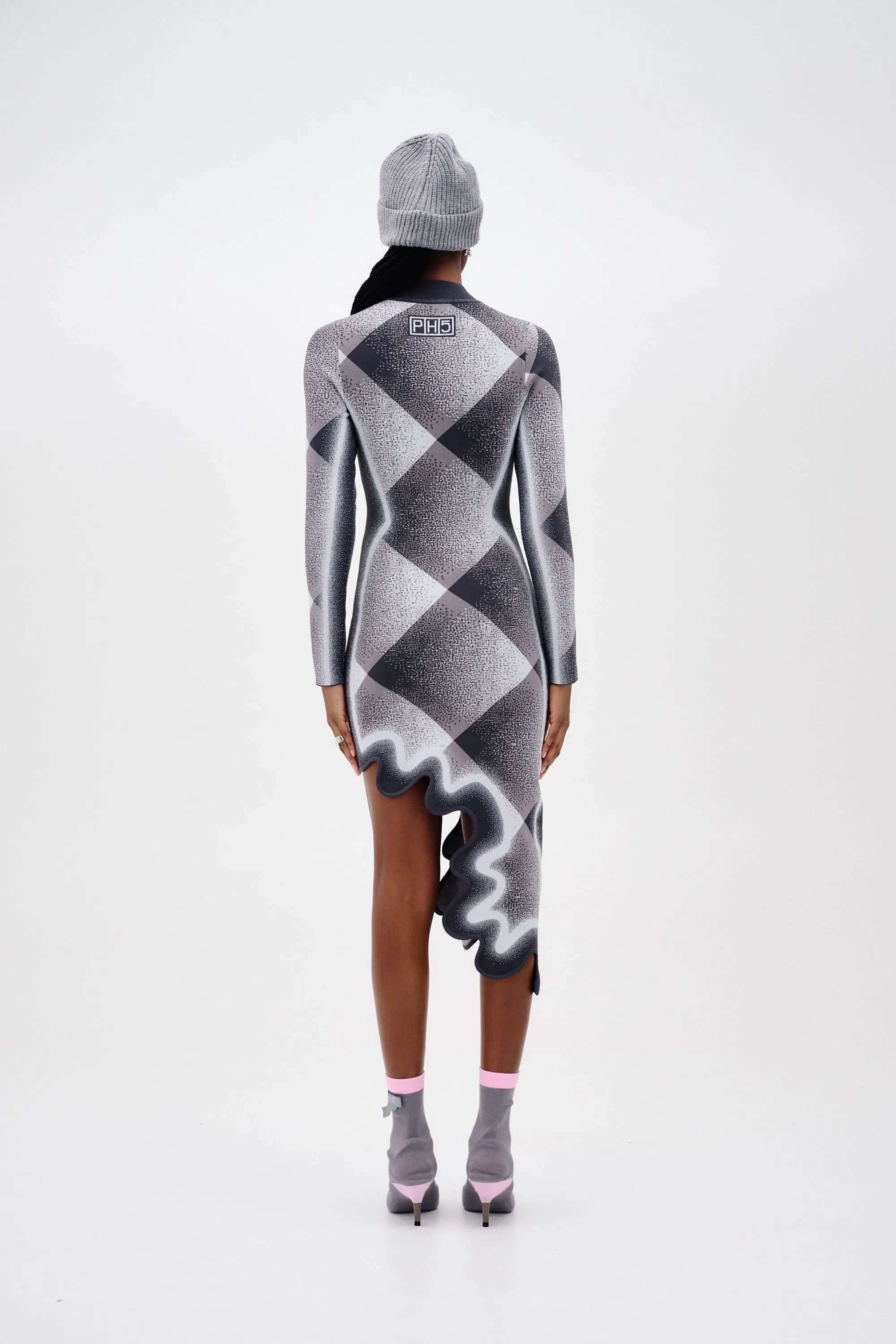 DOBBY LONG SLEEVE WAVY PLAID DRESS sold by PH5 product image thumbnail 3