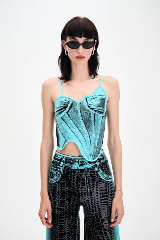 CAMELLIA DENIM PRINT TANK TOP made by PH5
