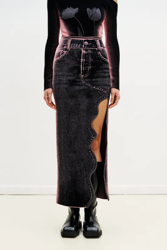 LILY WAVY MIDI DENIM SKIRT sold by PH5