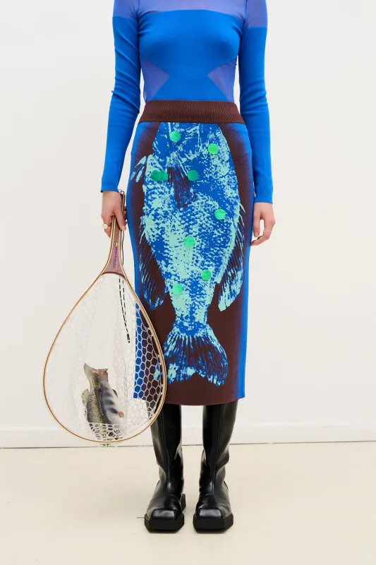 BREAM FISH PRINT MIDI SKIRT sold by PH5
