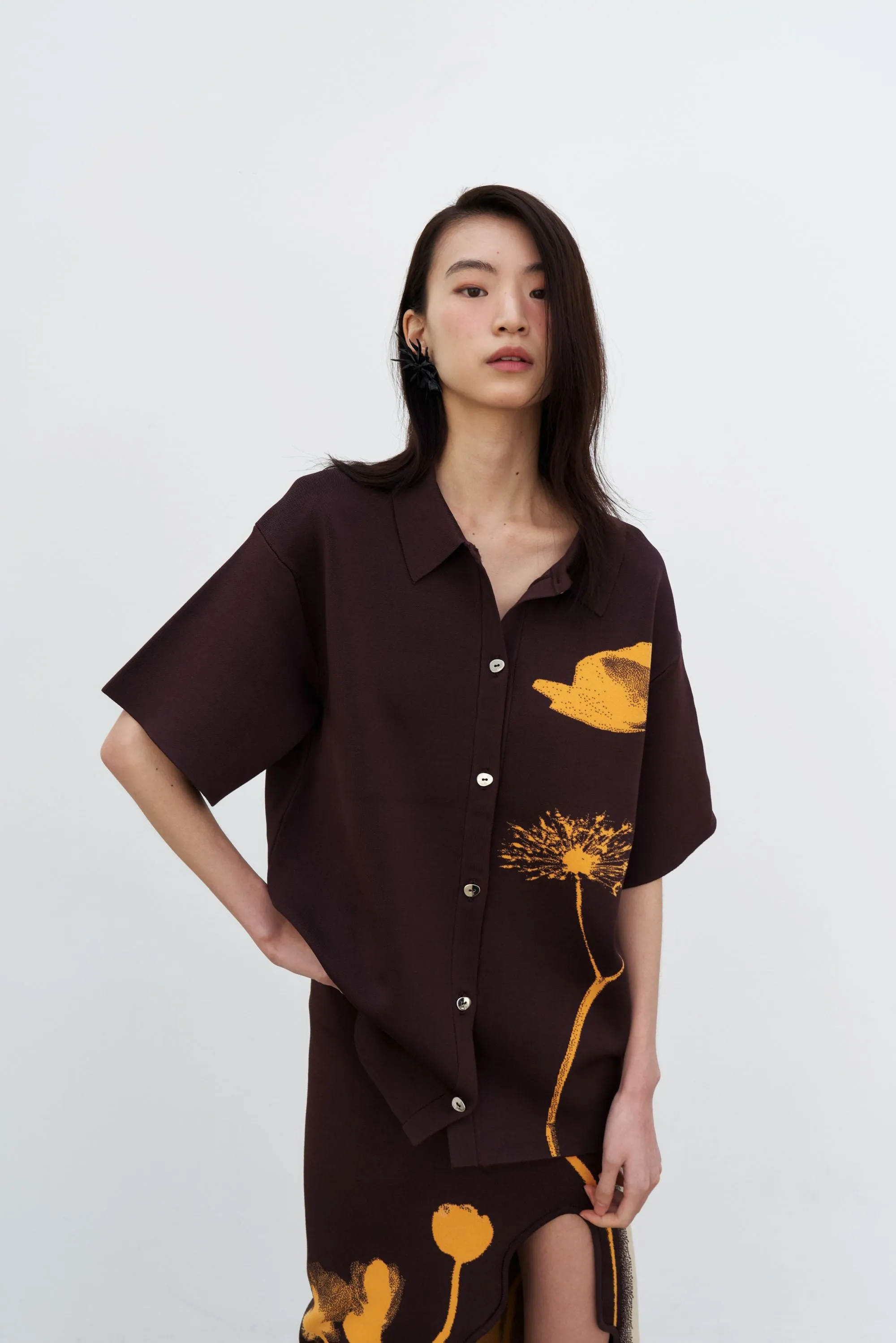AMBER FLOWER PRINT OVERSIZED POLO SHIRT sold by PH5