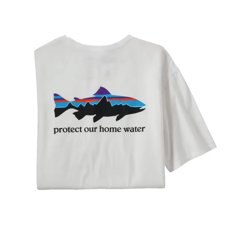 Mens Patagonia Home Water Trout Organic T-Shirt - White sold by Pace Athletic