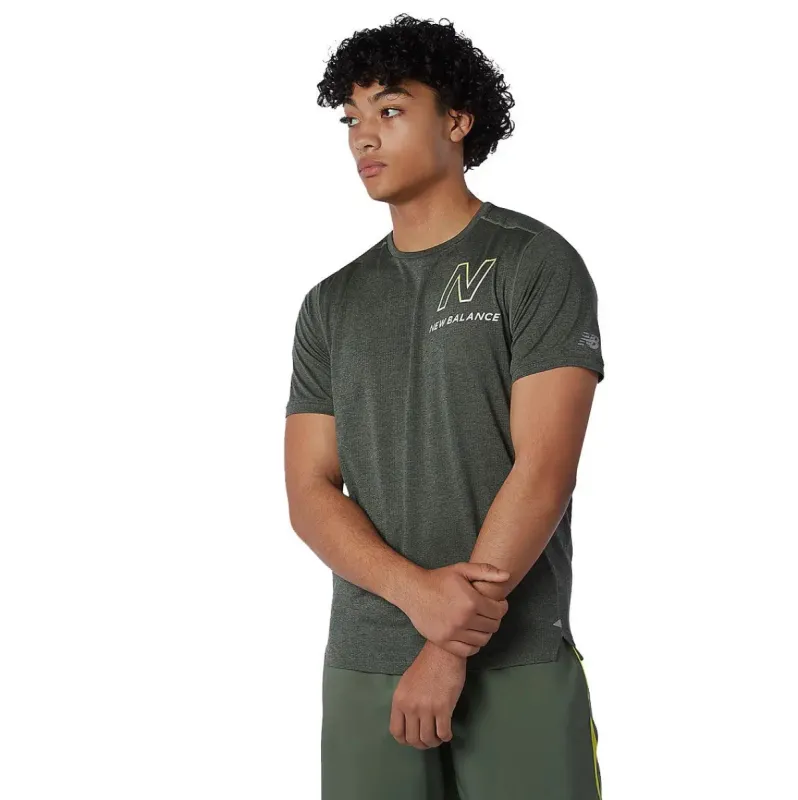 Mens New Balance Impact Run Tee - Norway Spruce Heather made by New Balance