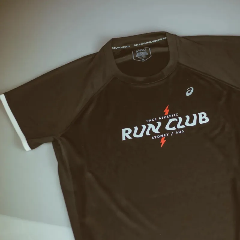 Womens ASICS x Run Club Icon Short Sleeve Top - Performance Black made by Asics