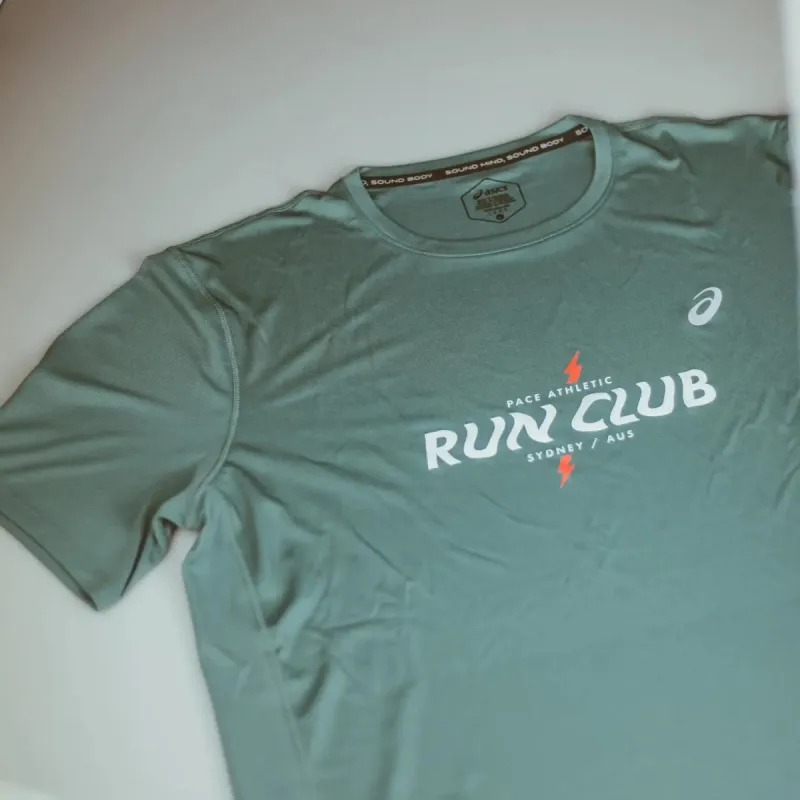 Mens ASICS x Run Club Icon Short Sleeved Top - Foggy Teal / Brilliant White sold by Pace Athletic