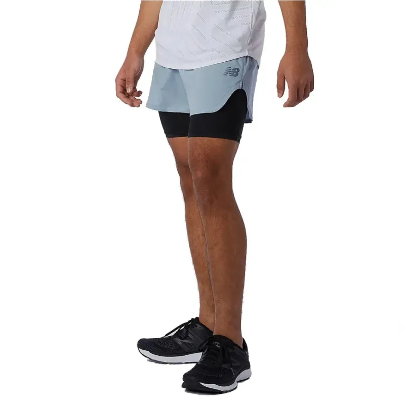 Mens New Balance Q Speed 2 in 1 5 Inch Short - Light Slate made by New Balance