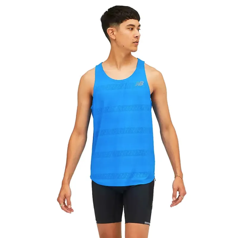 Mens Q Speed Jaquard Tank - Serene Blue sold by Pace Athletic