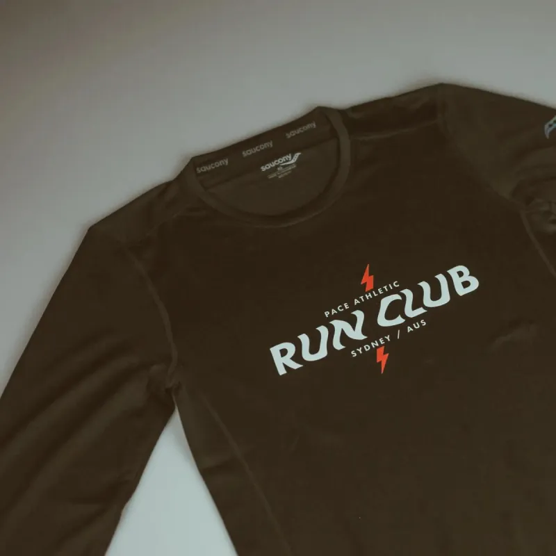 Womens Saucony x Run Club - Stopwatch Long Sleeve - Black made by Saucony
