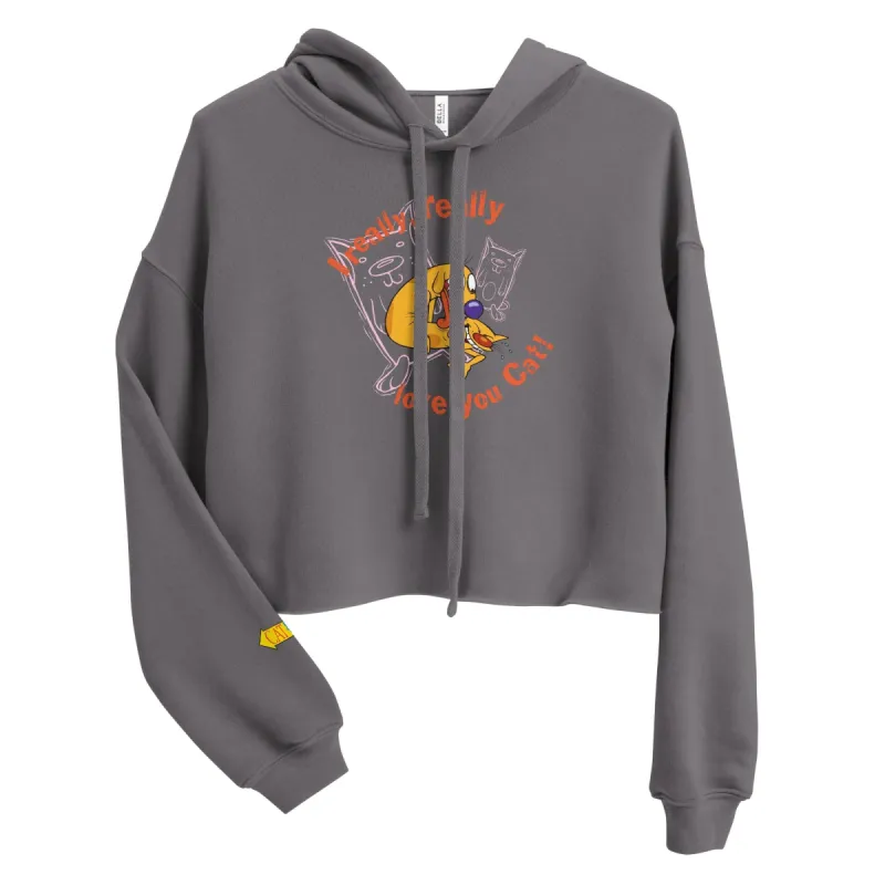 CatDog Really Love You Cat Women's Cropped Hooded Sweatshirt sold by Paramount Shop