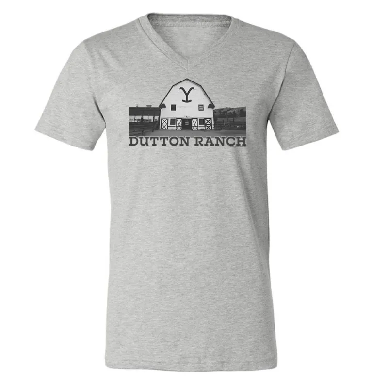 Yellowstone Dutton Ranch Barn Adult V-Neck T-Shirt sold by Paramount Shop