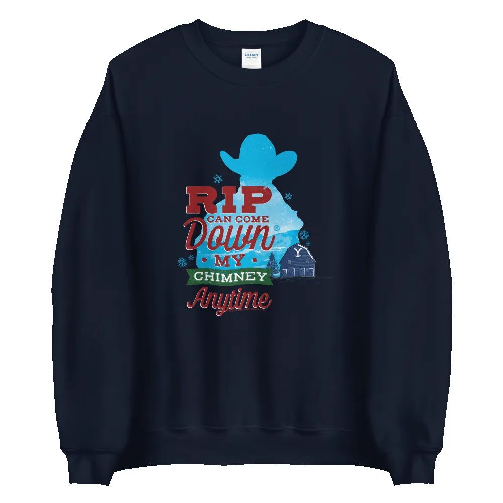 Yellowstone Rip Can Come Down My Chimney Any Time Silhouette Fleece Crewneck Sweatshirt sold by Paramount Shop