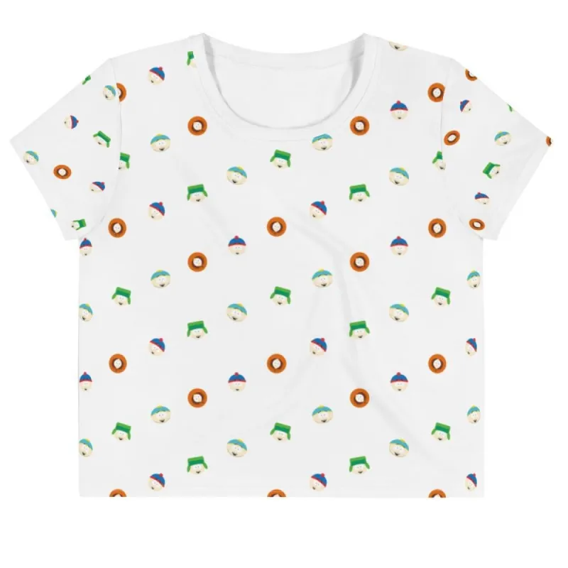 South Park Character Faces Women's All-Over Print Crop T-Shirt sold by Paramount Shop