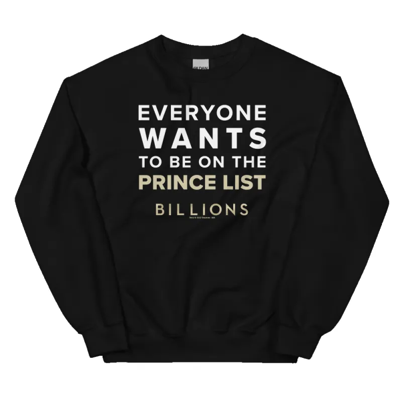 Billions Prince List Fleece Crewneck Sweatshirt made by Paramount Shop