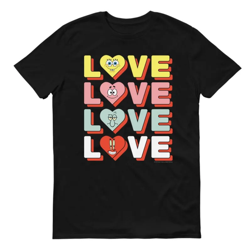 SpongeBob SquarePants Stacked Love Adult Short Sleeve T-Shirt sold by Paramount Shop