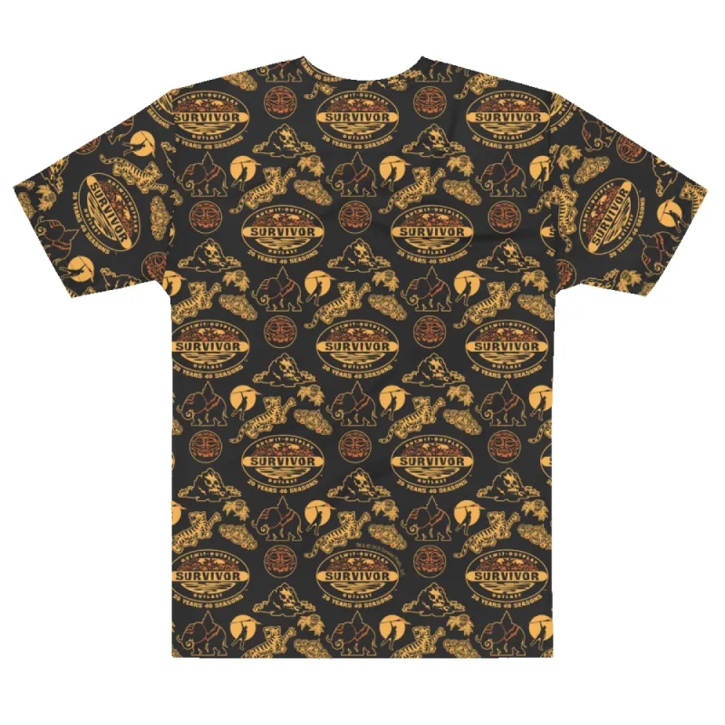 Survivor 20 Years 40 Seasons All Over Black and Yellow Tribal Pattern Adult All-Over Print T-Shirt made by Paramount Shop