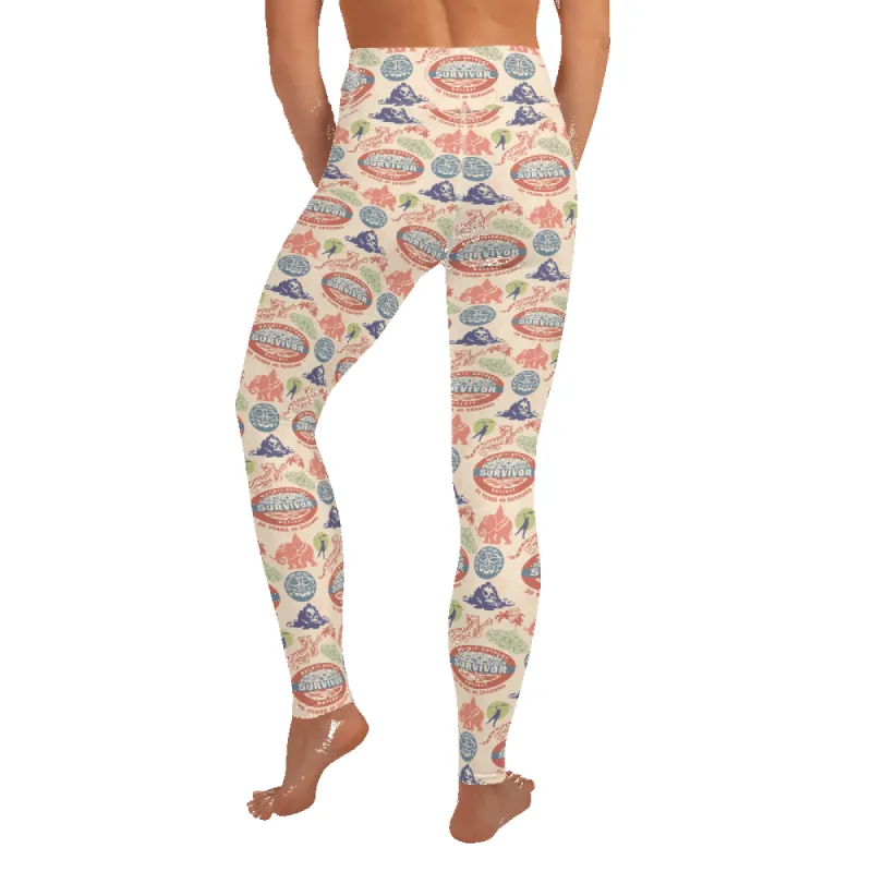 Survivor 20 Years 40 Seasons All Over Color Logo Pattern Women's All-Over Print Yoga Leggings sold by Paramount Shop