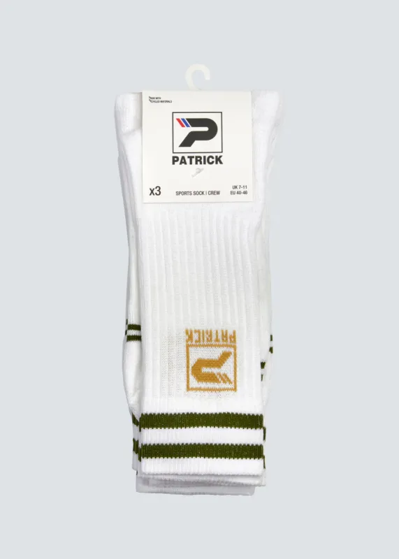 Rio Crew Sock 3 Pack - White/Dark Green sold by Patrick