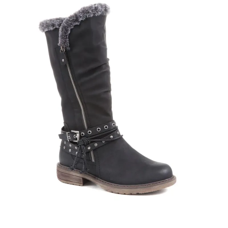Fleece Lined Buckle Detail Boots - WBINS36130 / 323 115 sold by Shoe-Shop