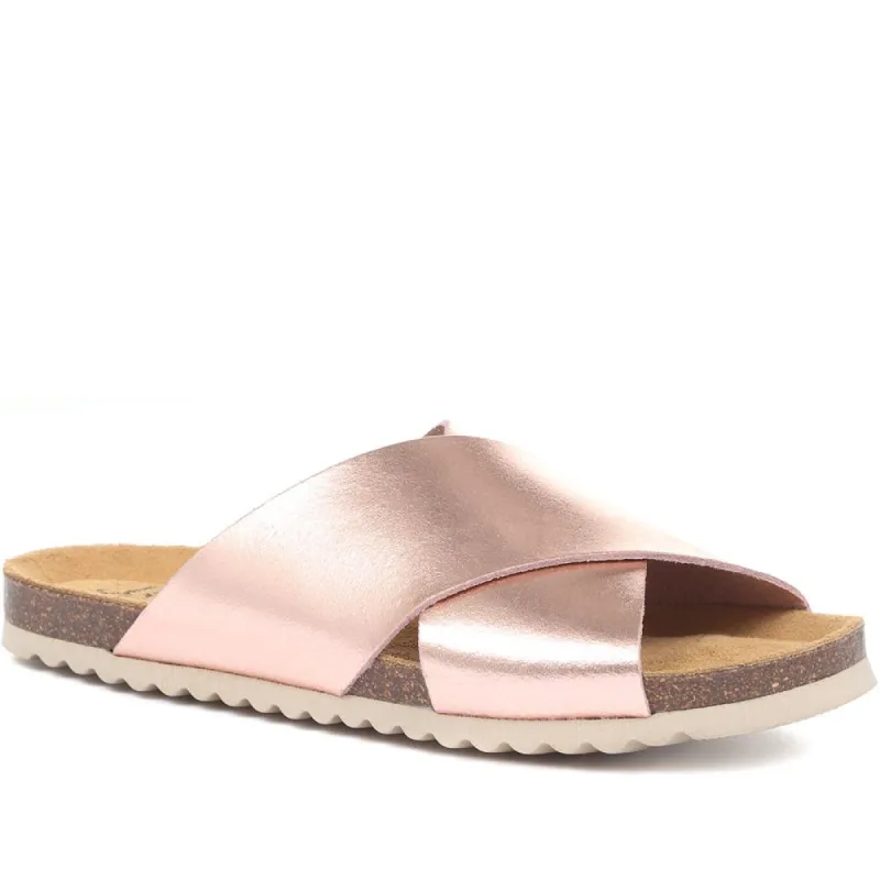 Elora Flat Leather Slider Sandals - ELORA / 318 554 sold by Shoe-Shop