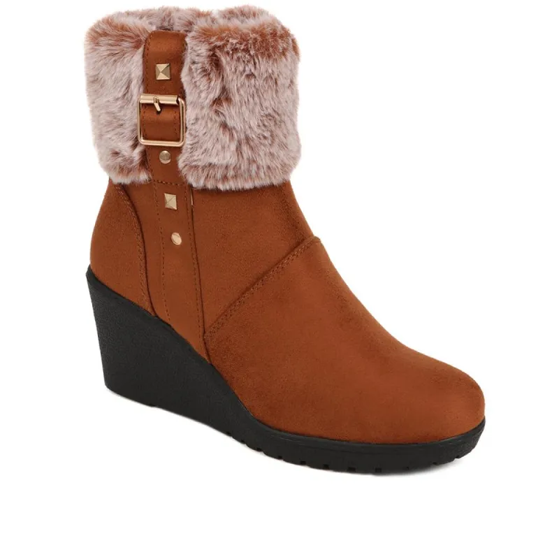 Fleece Trimmed Wedge Boots - WBINS38096 / 324 200 sold by Shoe-Shop
