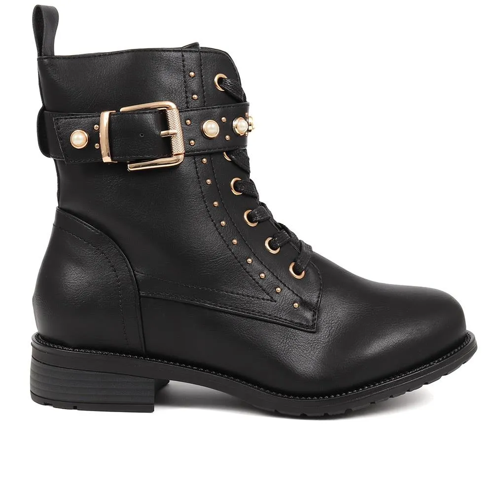 Buckle Strap Lace Up Boots - PINA / 324 581 sold by Shoe-Shop product image thumbnail 2
