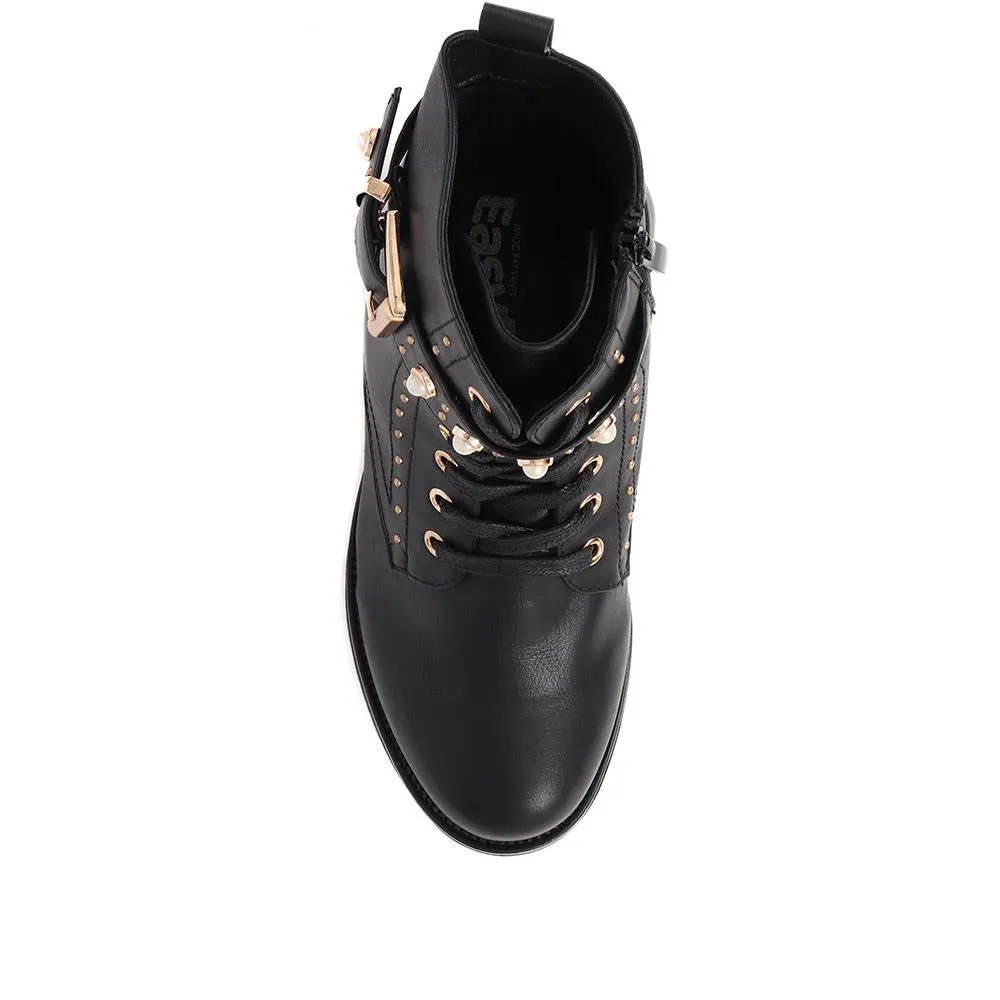 Buckle Strap Lace Up Boots - PINA / 324 581 sold by Shoe-Shop product image thumbnail 5